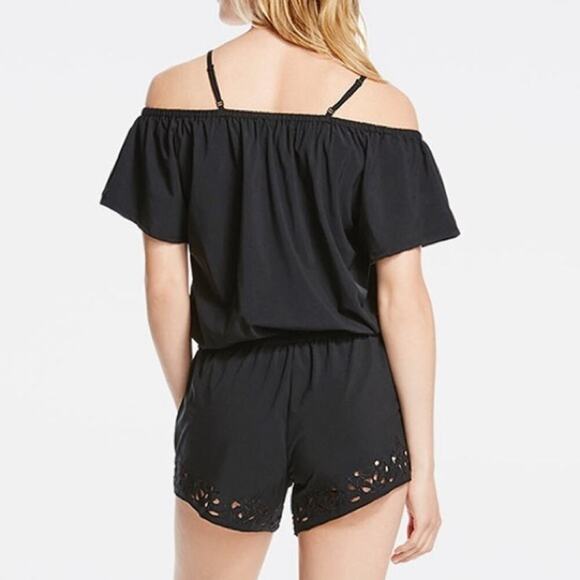 Fabletics Pure Black Short Romper Cutout Women's Size Small - Picture 2 of 5